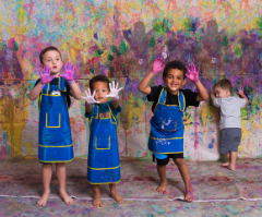 Family creating art together at Artnest Studio